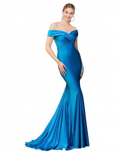 Satin High Neck Mermaid Peacock Blue Formal Evening Gown / Prom Dress / Bridesmaid Dress Manchester