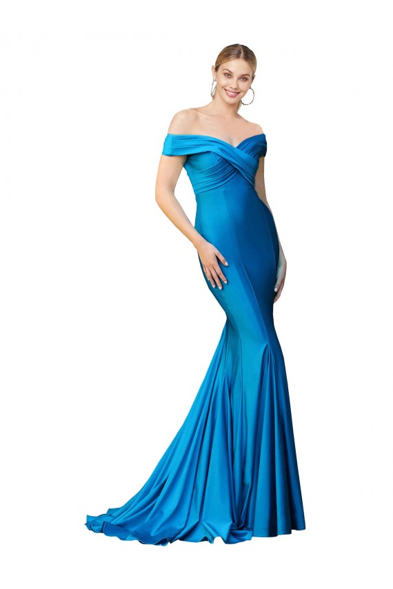 Satin High Neck Mermaid Peacock Blue Formal Evening Gown / Prom Dress / Bridesmaid Dress Manchester