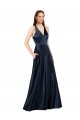 Satin V-Neck Keyhole Back A-Line Dark Navy Formal Evening Gown / Prom Dress / Bridesmaid Dress Manchester