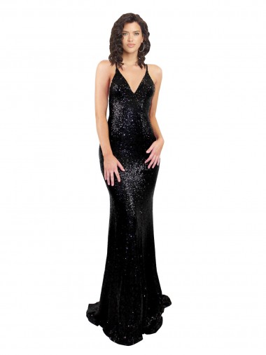 Sequin V-Neck Open Back Mermaid Black Black Tie Evening Gown / Prom Dress / Bridesmaid Dress Manchester