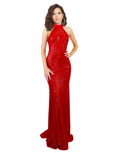 Sequin High Neck Open Back Mermaid Red Formal Evening Gown / Prom Dress / Bridesmaid Dress Manchester