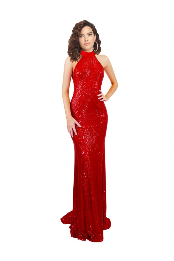 Sequin High Neck Open Back Mermaid Red Formal Evening Gown / Prom Dress / Bridesmaid Dress Manchester