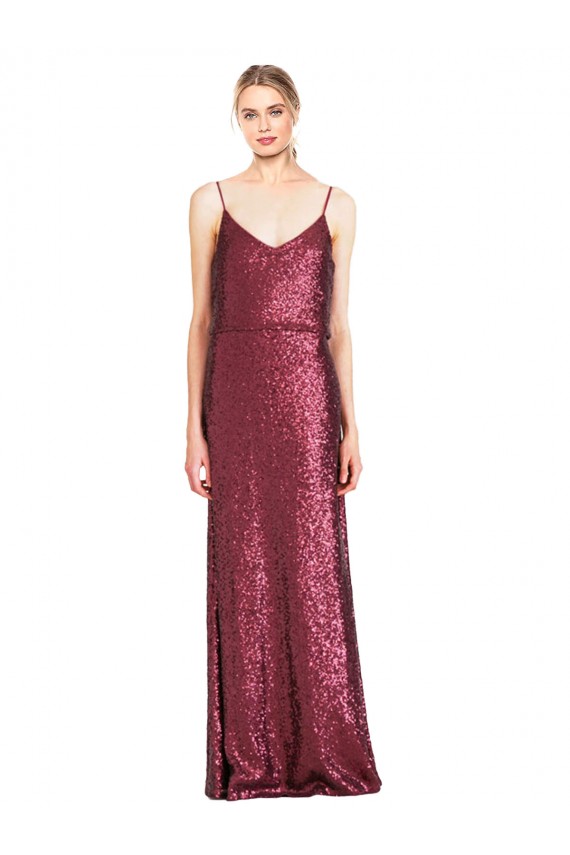 Sequin High Neck A-Line Burgundy Formal Evening Gown / Prom Dress / Bridesmaid Dress Manchester