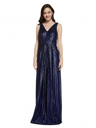 Sequin V-Neck V-Back Sheath Dark Navy Formal Evening Gown / Prom Dress / Bridesmaid Dress Manchester