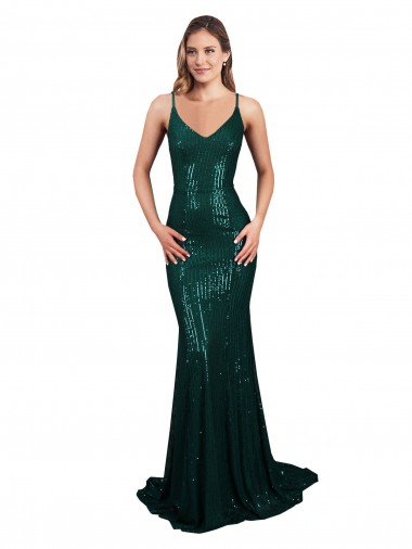 Sequin V-Neck Low Back Mermaid Dark Green Formal Evening Gown / Prom Dress / Bridesmaid Dress Manchester