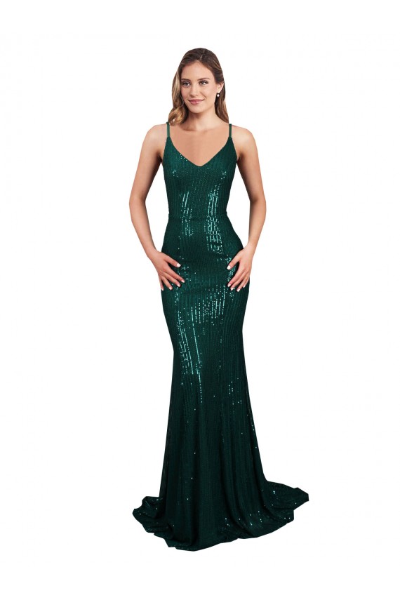 Sequin V-Neck Low Back Mermaid Dark Green Formal Evening Gown / Prom Dress / Bridesmaid Dress Manchester