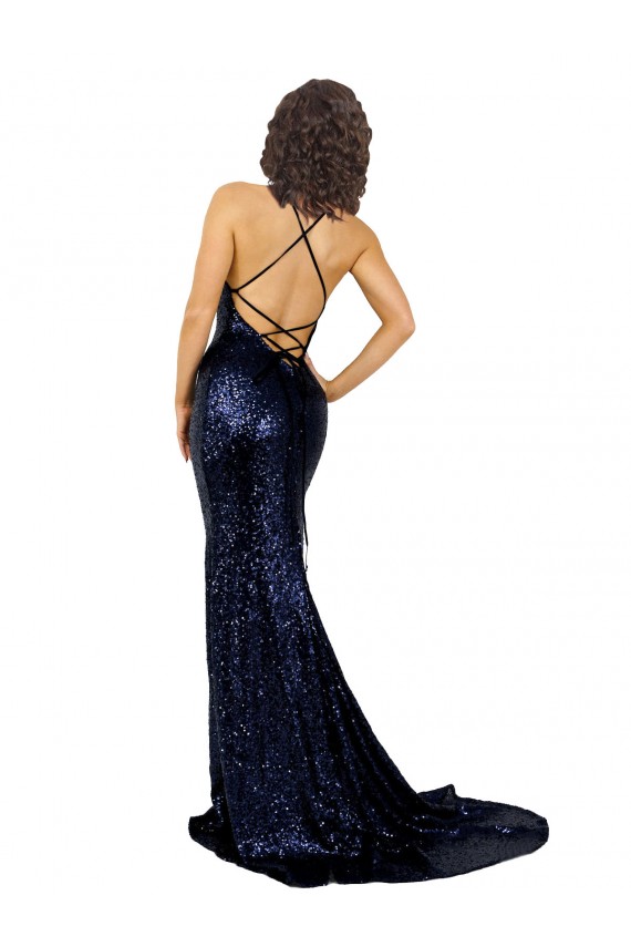 Sequin V-Neck Open Back Mermaid Dark Navy Formal Evening Gown / Prom Dress / Bridesmaid Dress Manchester