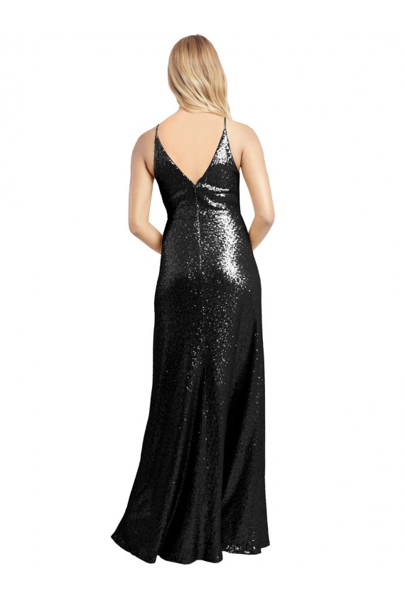Sequin V-Neck V-Back A-Line Black Formal Evening Gown / Prom Dress / Bridesmaid Dress Manchester