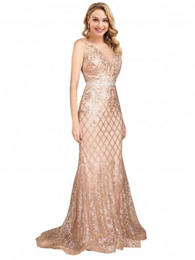 Sequin & Sparkling Sequin V-Neck V-Back Mermaid Rose Gold Formal Plus Size Evening Gown / Prom Dress / Bridesmaid Dress Manchester