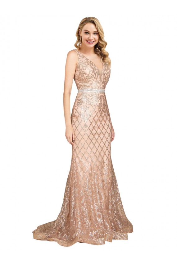 Sequin & Sparkling Sequin V-Neck V-Back Mermaid Rose Gold Formal Plus Size Evening Gown / Prom Dress / Bridesmaid Dress Manchester