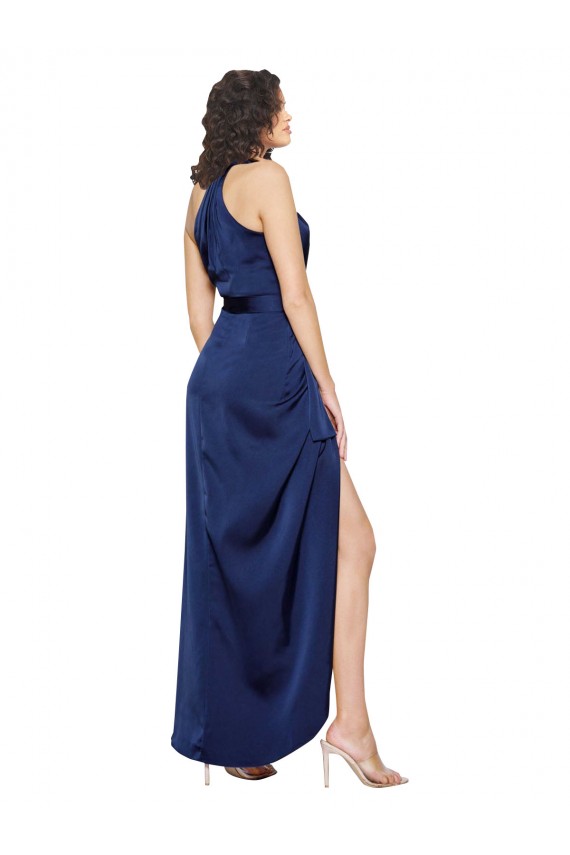 Silk like Satin High Neck A-Line Sapphire High Low Evening Gown / Prom Dress / Bridesmaid Dress Manchester