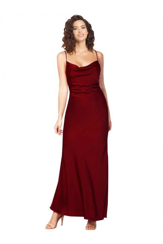 Silk like Satin Cowl Neck Low Back Sheath Burgundy Black Tie Evening Gown / Prom Dress / Bridesmaid Dress Manchester