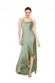 Silk like Satin Cowl Neck Open Back A-Line Smoke Green High Low Evening Gown / Prom Dress / Bridesmaid Dress Manchester