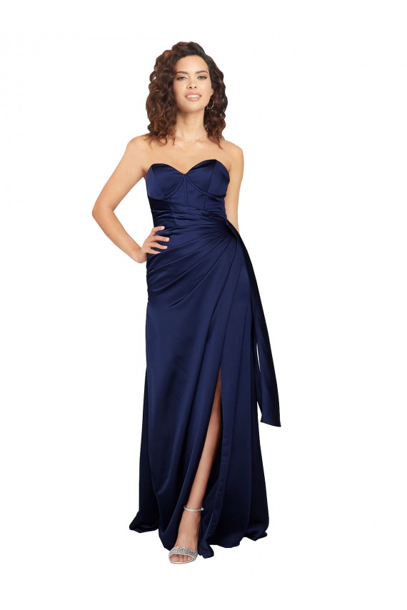 Silk like Satin Strapless A-Line Sapphire Formal Evening Gown / Prom Dress / Bridesmaid Dress Manchester
