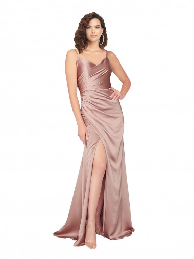 Silk like Satin V-Neck V-Back Sheath Dusty Pink Black Tie Evening Gown / Prom Dress / Bridesmaid Dress Manchester