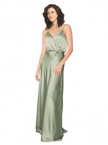 Silk like Satin V-Neck V-Back A-Line Smoke Green Formal Evening Gown / Bridesmaid Dress Manchester