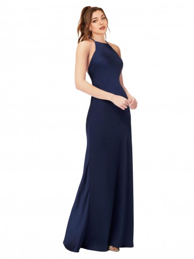 Silk like Satin High Neck Open Back Sheath Sapphire Formal Evening Gown / Prom Dress / Bridesmaid Dress Manchester