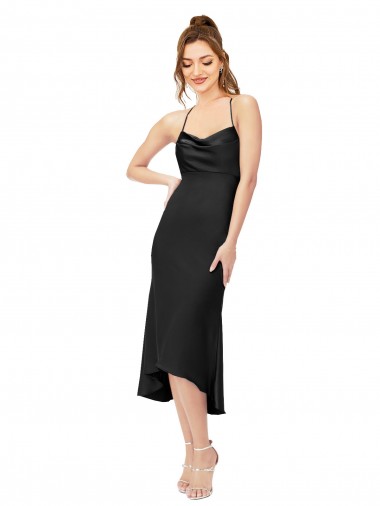 Silk like Satin Cowl Neck Open Back Sheath Black High Low Evening Gown / Prom Dress / Bridesmaid Dress Manchester