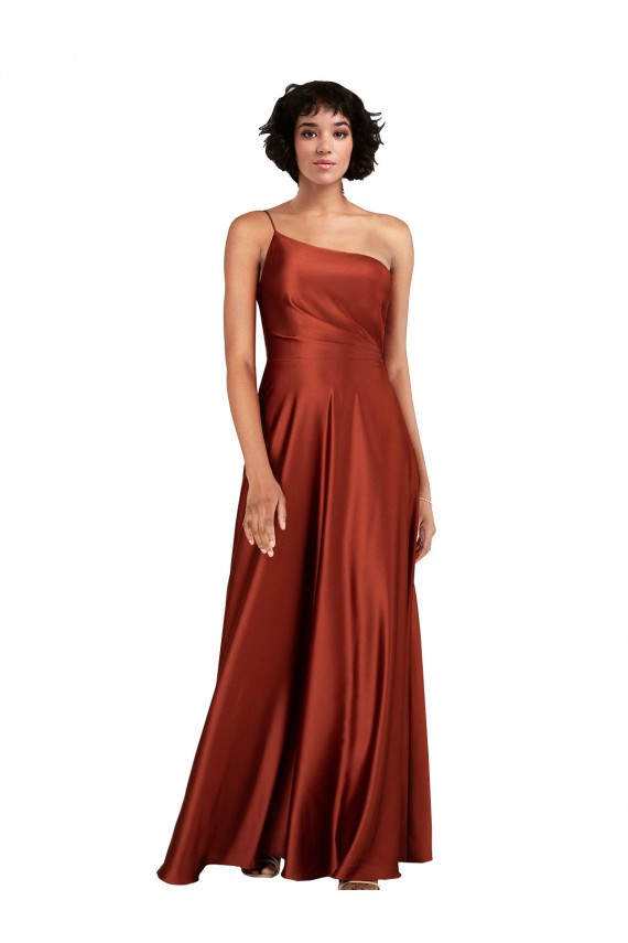 Silk like Satin One Shoulder A-Line Burnt Orange Black Tie Evening Gown / Prom Dress / Bridesmaid Dress Manchester