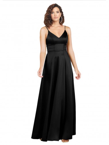 Silk like Satin V-Neck V-Back A-Line Black Formal Evening Gown / Prom Dress / Bridesmaid Dress Manchester