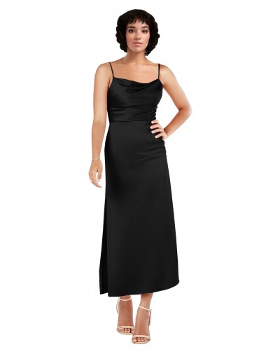 Silk like Satin Cowl Neck A-Line Black Formal Evening Gown / Prom Dress / Bridesmaid Dress Manchester