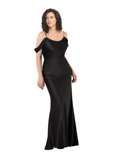 Silk like Satin Off the Shoulder Low Back A-Line Black Formal Dress / Bridesmaid Dress Manchester