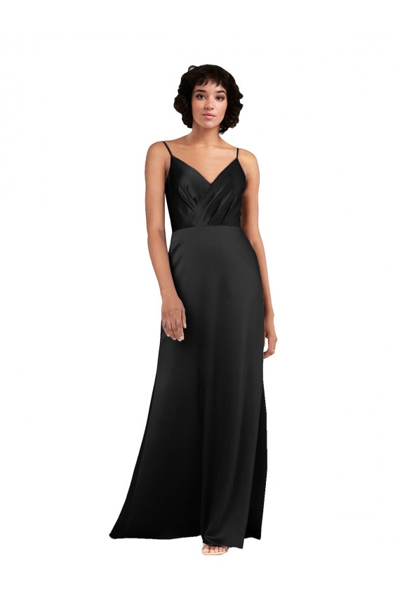 Silk like Satin V-Neck Column Black Formal Evening Gown / Prom Dress / Bridesmaid Dress Manchester