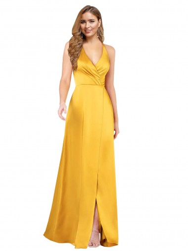 Silk like Satin V-Neck Open Back A-Line Formal Dress / Bridesmaid Dress Manchester