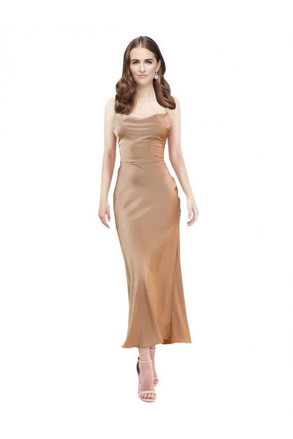 Silk like Satin Cowl Neck Open Back Sheath Rose Gold Formal Evening Gown / Prom Dress / Bridesmaid Dress Manchester