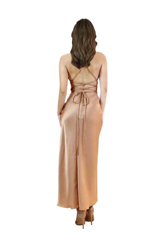 Silk like Satin Cowl Neck Open Back Sheath Rose Gold Formal Evening Gown / Prom Dress / Bridesmaid Dress Manchester