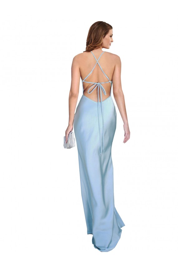 Silk like Satin Cowl Neck Open Back Sheath Light Sky Blue Formal Evening Gown / Prom Dress / Bridesmaid Dress Manchester