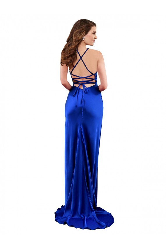 Silk like Satin Cowl Neck Open Back Sheath Royal Blue Formal Evening Gown / Prom Dress / Bridesmaid Dress Manchester