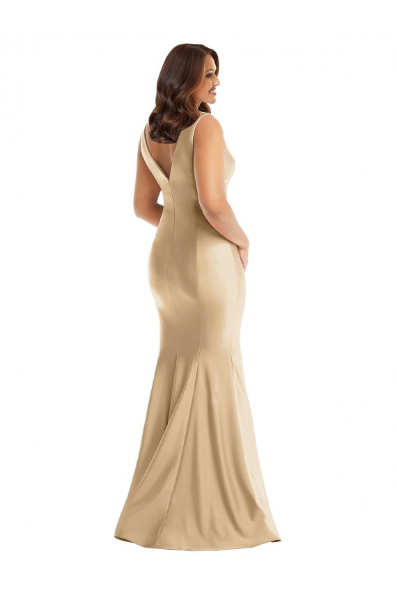 Silk like Satin V-Neck V-Back Mermaid Soft Gold Formal Plus Size Evening Gown / Prom Dress / Bridesmaid Dress Manchester