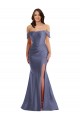 Silk like Satin Off the Shoulder Low Back Mermaid French Blue Black Tie Plus Size Evening Gown / Prom Dress / Bridesmaid Dress Manchester