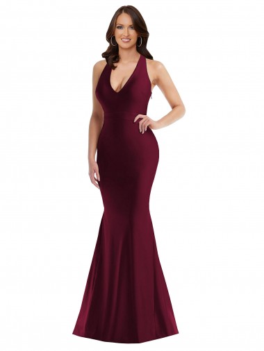 Silk like Satin V-Neck Open Back Mermaid Burgundy Formal Plus Size Evening Gown / Prom Dress / Bridesmaid Dress Manchester