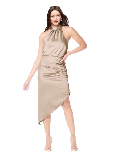 Silk like Satin Halter Neck A-Line Champagne Pink High Low Prom Dress / Bridesmaid Dress Manchester
