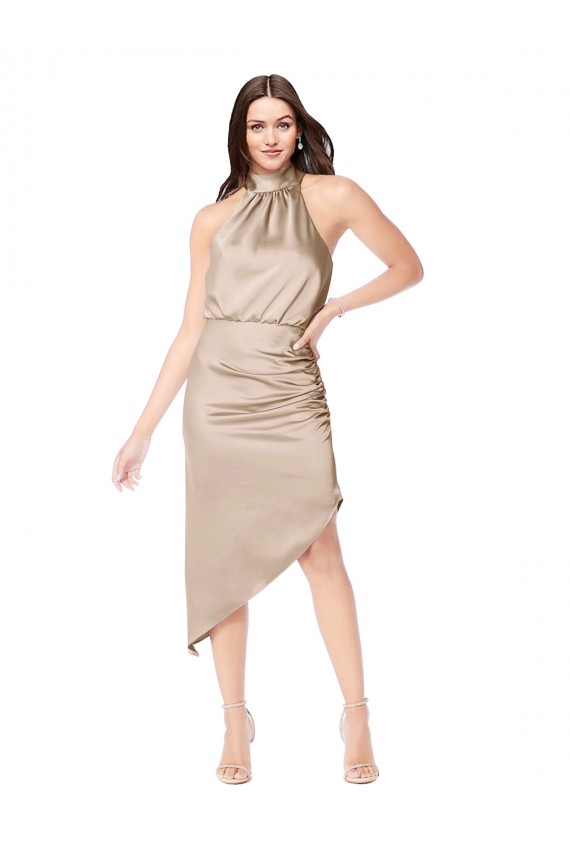 Silk like Satin Halter Neck A-Line Champagne Pink High Low Prom Dress / Bridesmaid Dress Manchester