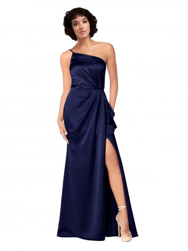Silk like Satin One Shoulder A-Line Sapphire Black Tie Evening Gown / Prom Dress / Bridesmaid Dress Manchester