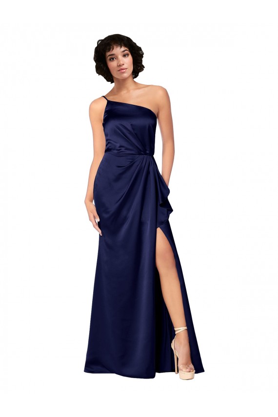 Silk like Satin One Shoulder A-Line Sapphire Black Tie Evening Gown / Prom Dress / Bridesmaid Dress Manchester