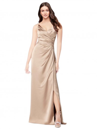 Silk like Satin V-Neck Low Back A-Line Champagne Pink Formal Evening Gown / Prom Dress / Bridesmaid Dress Manchester
