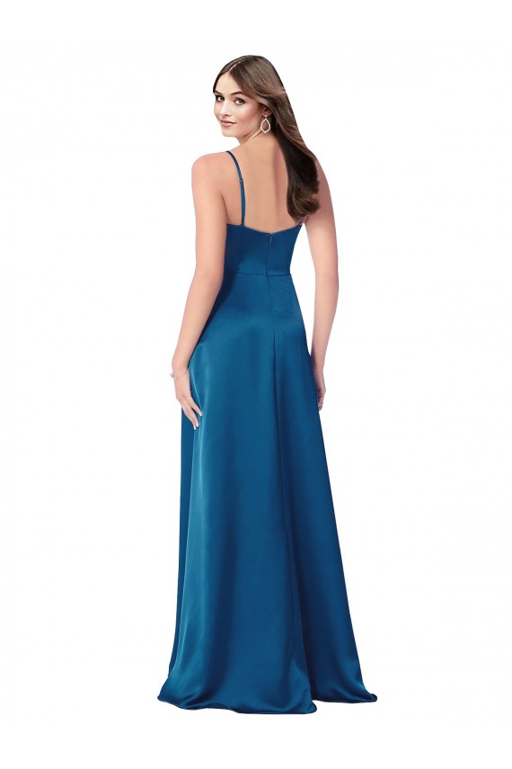 Silk like Satin Cowl Neck Low Back A-Line Peacock Blue Formal Evening Gown / Prom Dress / Bridesmaid Dress Manchester
