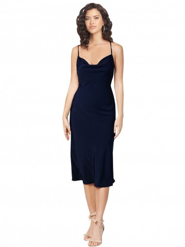 Silk like Satin Cowl Neck Open Back A-Line Dark Navy Formal Evening Gown / Prom Dress / Bridesmaid Dress Manchester
