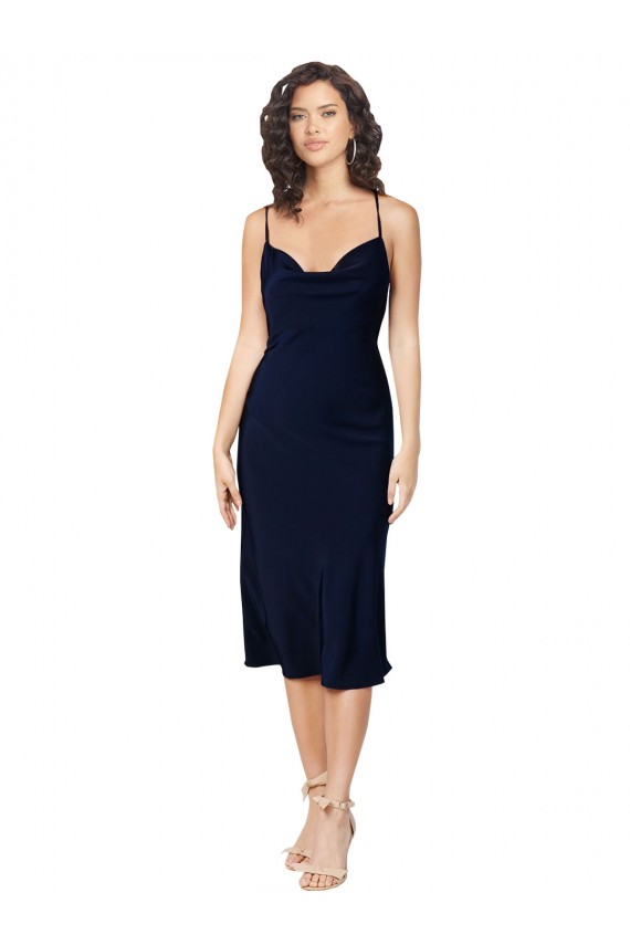 Silk like Satin Cowl Neck Open Back A-Line Dark Navy Formal Evening Gown / Prom Dress / Bridesmaid Dress Manchester