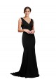 Silk like Satin V-Neck Low Back A-Line Black Formal Evening Gown / Prom Dress / Bridesmaid Dress Manchester