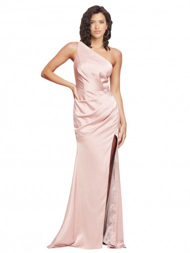 Silk like Satin One Shoulder Low Back Sheath Pink Formal Evening Gown / Prom Dress / Bridesmaid Dress Manchester