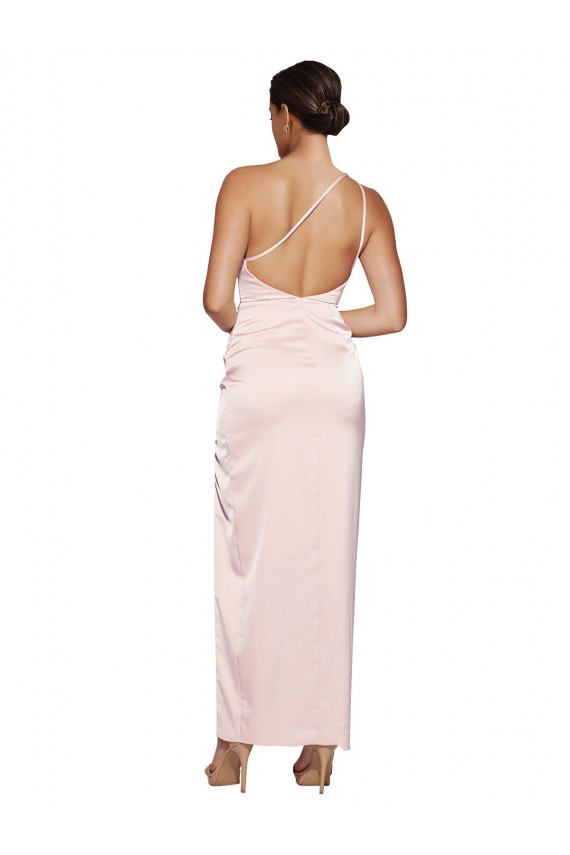 Silk like Satin One Shoulder Low Back A-Line Pink Semi Formal Evening Dress / Prom Dress / Bridesmaid Dress Manchester