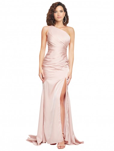 Silk like Satin One Shoulder Sheath Pink Black Tie Evening Dress / Prom Dress / Bridesmaid Dress Manchester