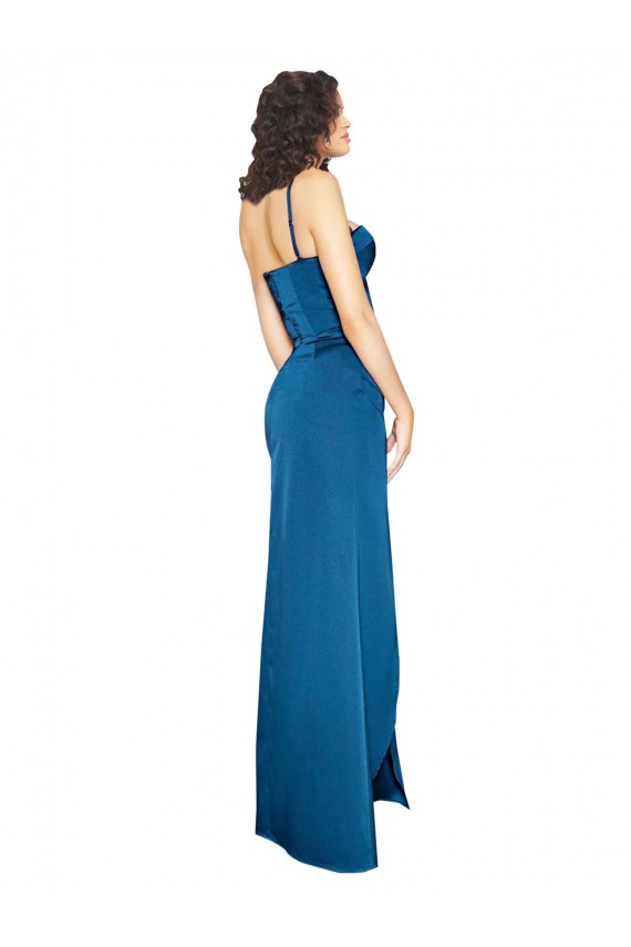 Silk like Satin Spaghetti Straps Low Back Sheath Peacock Blue Formal Evening Gown / Prom Dress / Bridesmaid Dress Manchester