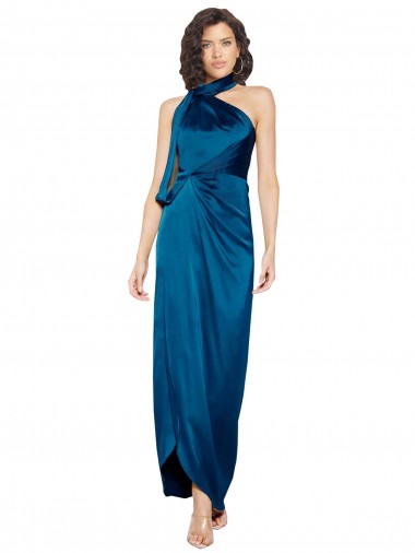 Silk like Satin High Neck Sheath Peacock Blue Formal Evening Gown / Prom Dress / Bridesmaid Dress Manchester