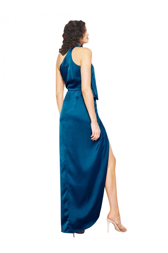 Silk like Satin High Neck Sheath Peacock Blue Formal Evening Gown / Prom Dress / Bridesmaid Dress Manchester